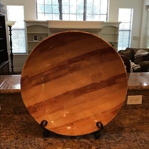 Very Large Wood Bowl & Wrought Iron Stand